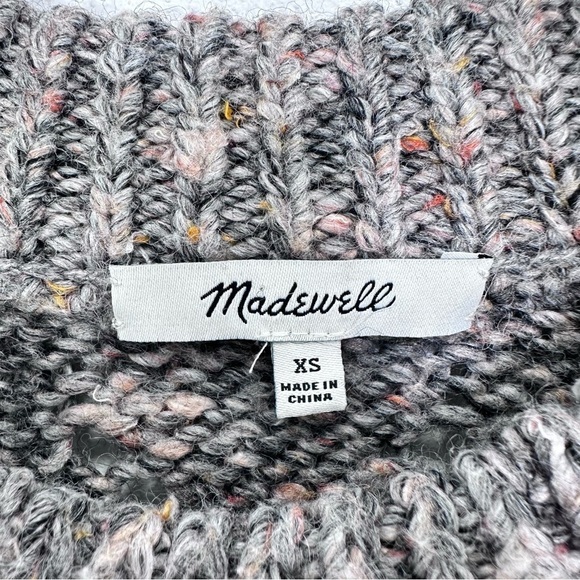 Madewell Marled Grey Pointelle Bubble-Sleeve Pullover Sweater Chunky Knit XS - Picture 2 of 7